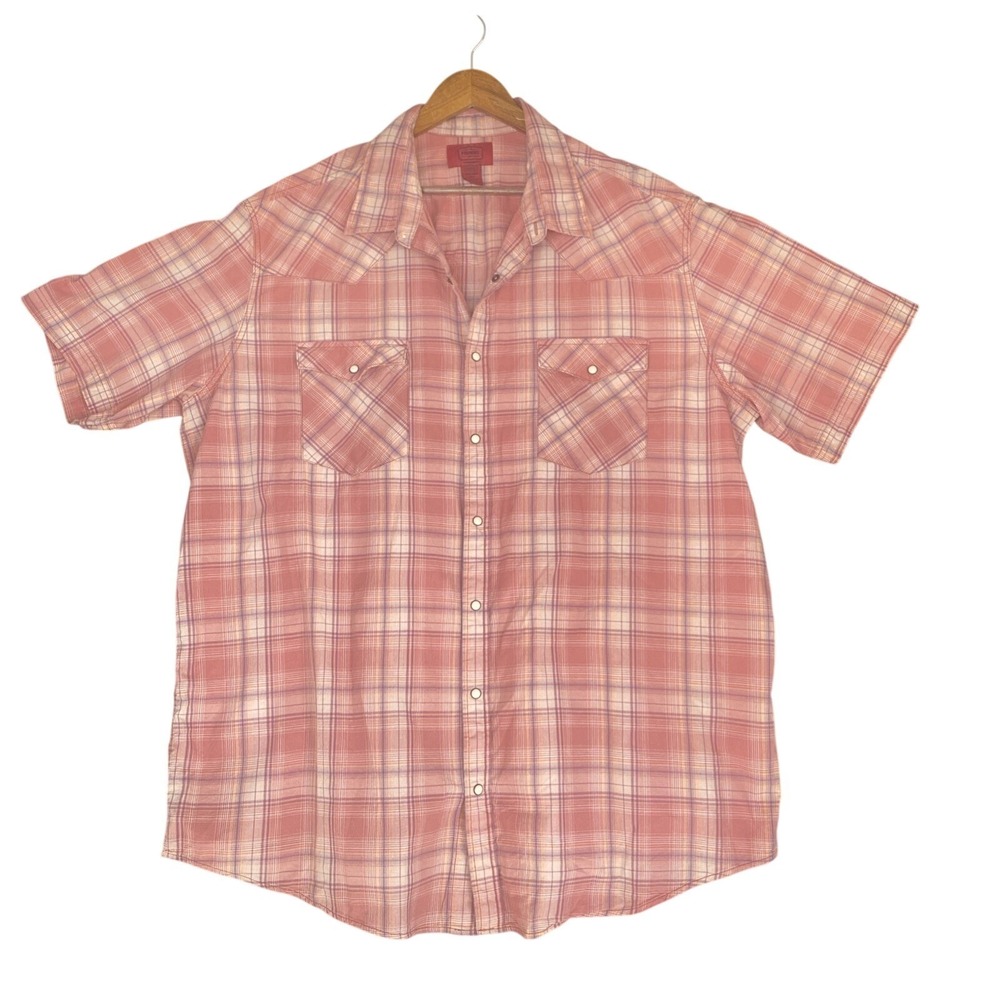 Foundry Supply Young Mens SS Shirt Sz 2XLT Plaid Pockets Pearl Snaps Western